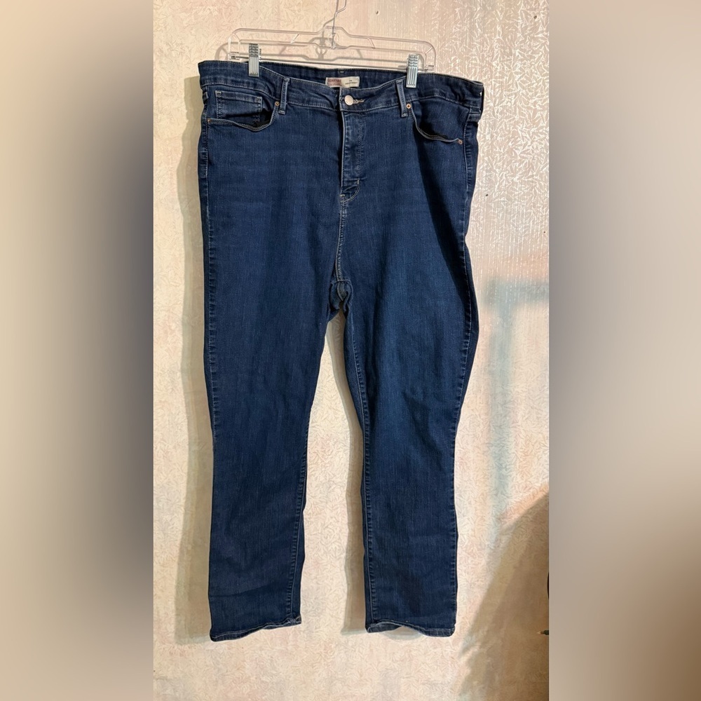 Signature by Levi Strauss Dark Blue Stretch, High Rise, Straight Leg Jeans, 20